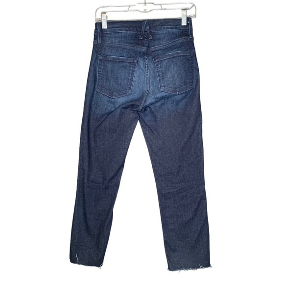 Good American Good Straight Dark Wash Distressed Raw Hem Jeans 0/25 Mid Rise - Picture 2 of 9